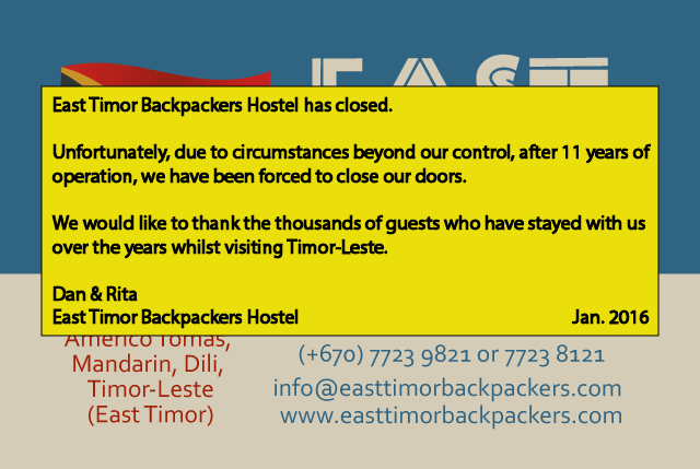 Contact details for East Timor Backpackers Hostel